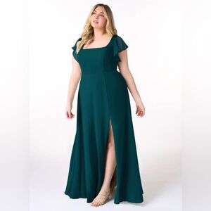 Azazie Bondi Pine A-Line Ruffled Chiffon Dress - Women's Size: A20